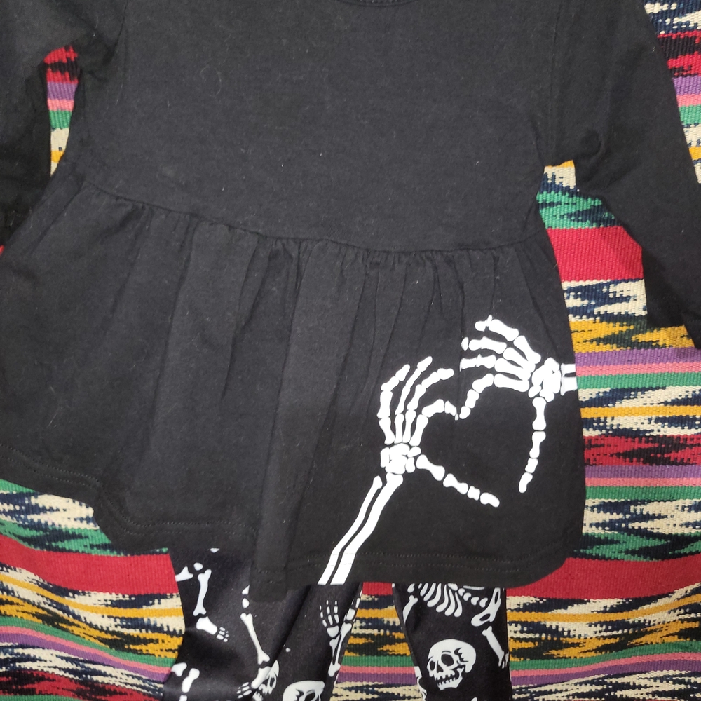 Kids Skeleton Print Matching Set - Black